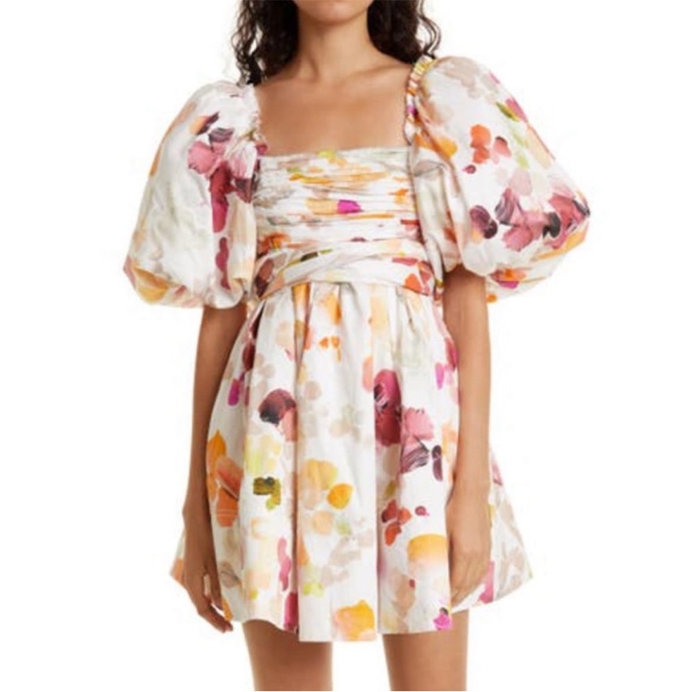 Aje Dasia Puff Sleeve Cotton Minidress In Desert Rose, SIZE 8 US